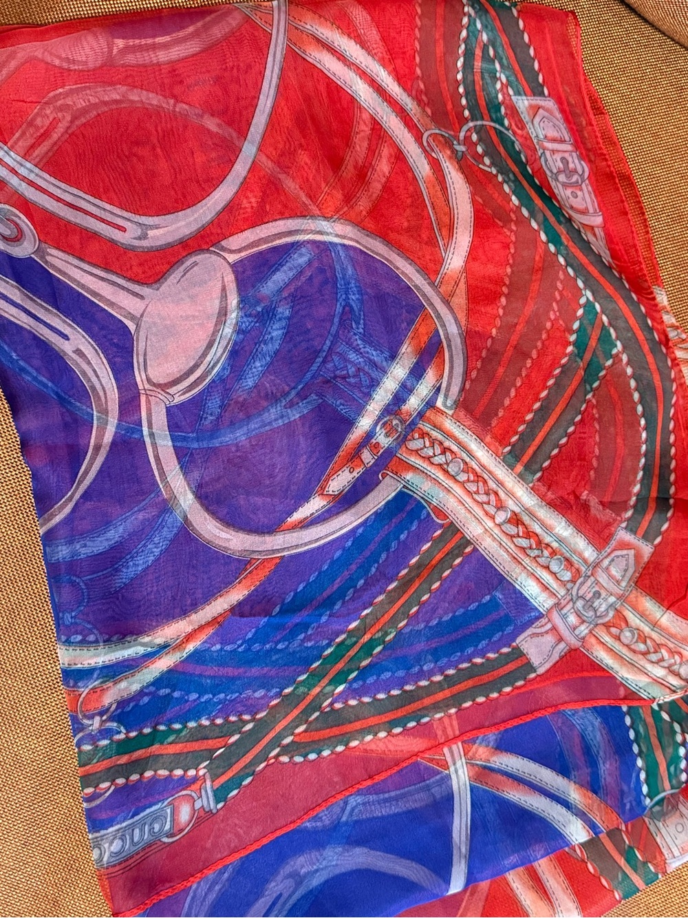 Red & Blue Patterned  Scarf vintage
